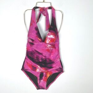 DKNY Swimsuit Tie Halter One Piece Tummy Control UPF 40+ MEDIUM‎ NWT